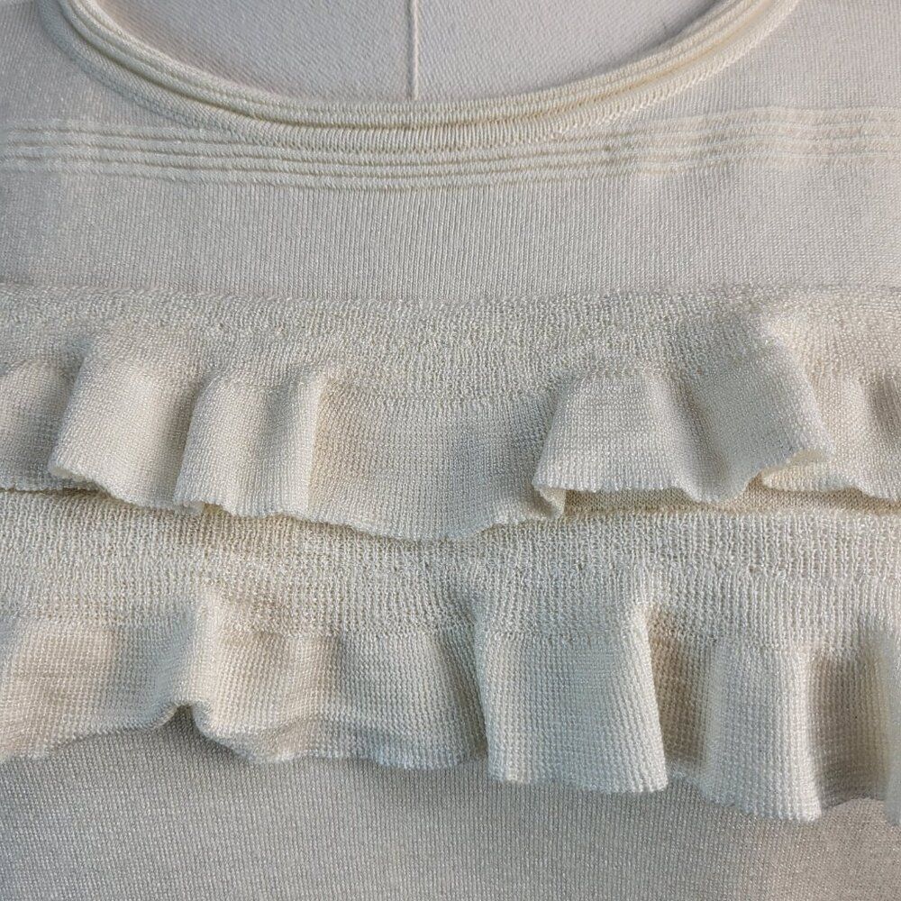 Authentic DVF Small Petite White Sweater Merino Wool Viscose Tiered Ruffles - Picture 11 of 15